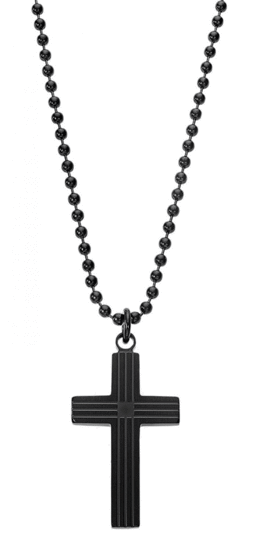 LOTUS STYLE MEN'S STAINLESS STEEL CROSS NECKLACE MEN IN BLACK LS2371-1/1